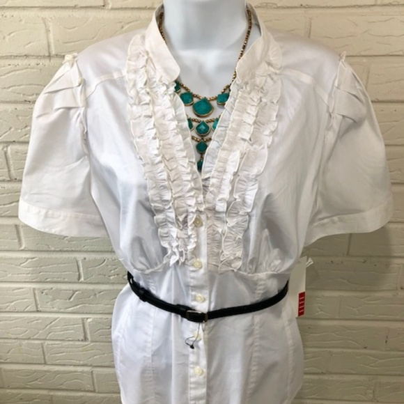 white belted blouse